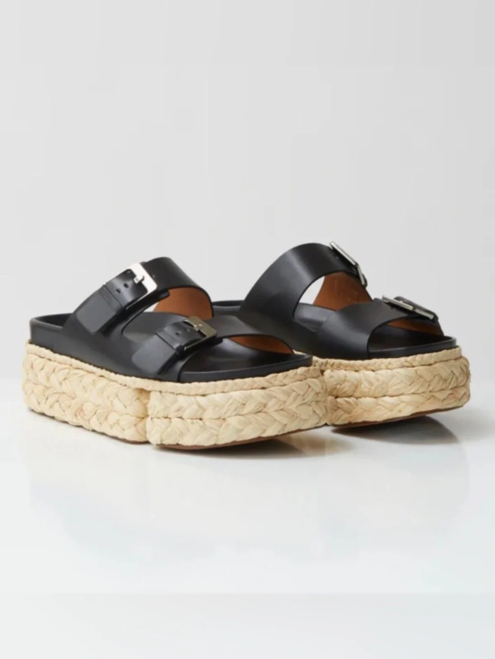 Robert Clergerie Qiana2 Buckle Espadrille Platform Sandals Black Size-37 NIB